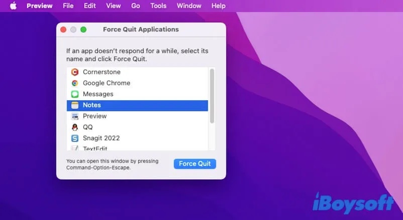 Sofort beenden im Apple Menü