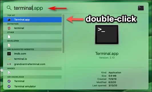 Terminal in Spotlight Suche