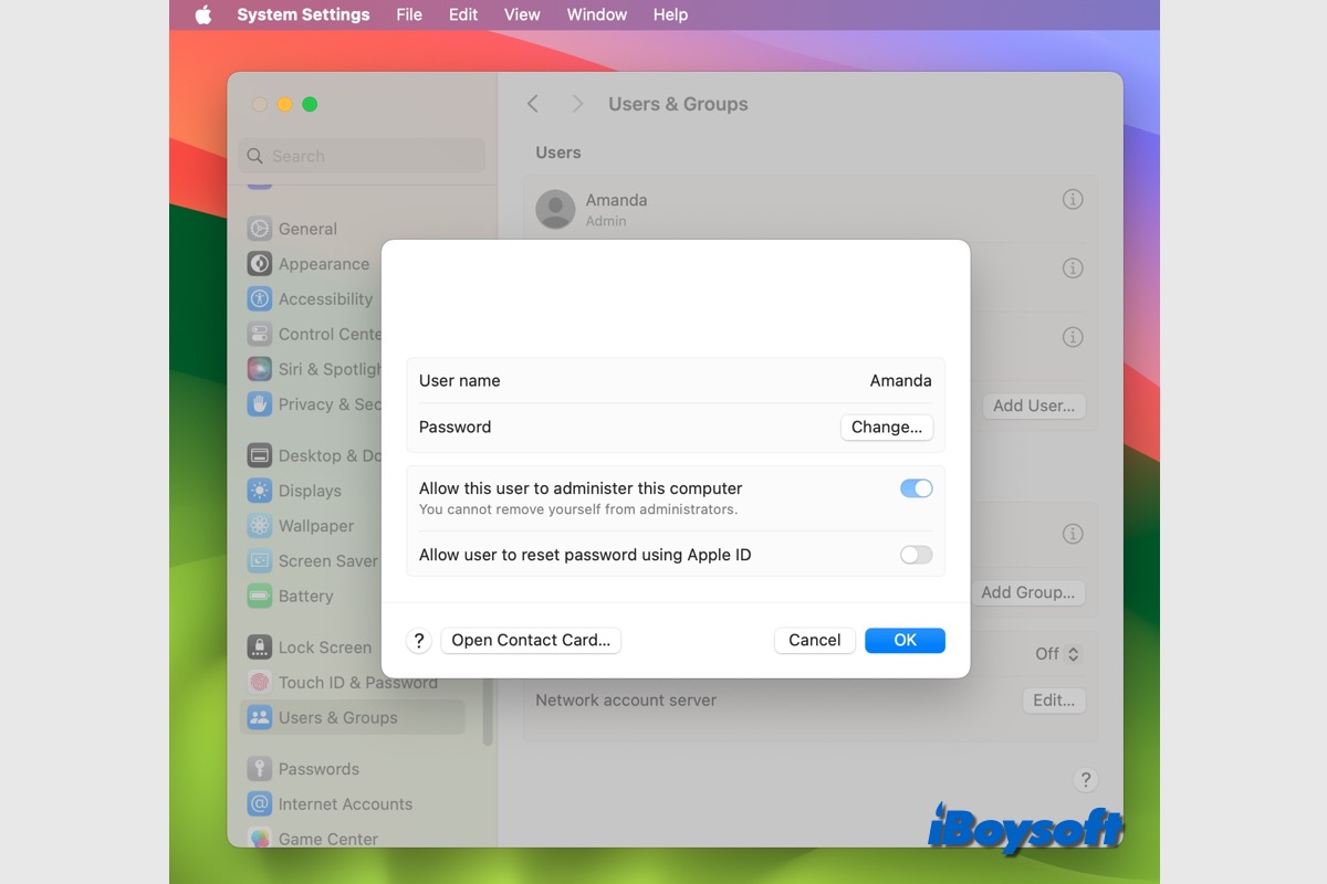 how to change login password on mac