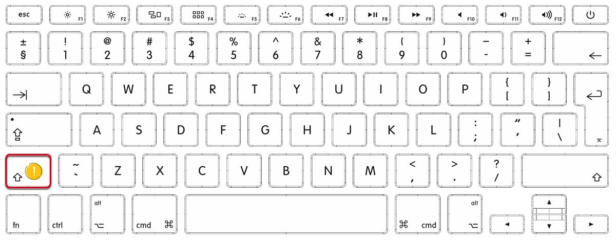 left shift key not working mac