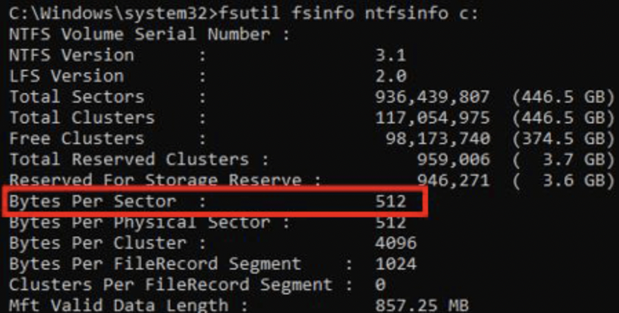 How to find the sector size in Windows using command line