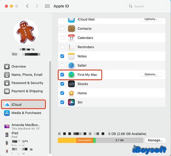 turn on Find My on Mac