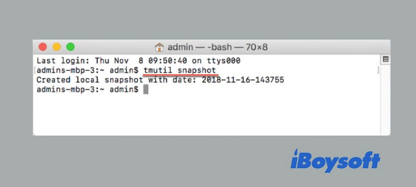 Use Terminal to create APFS snapshots