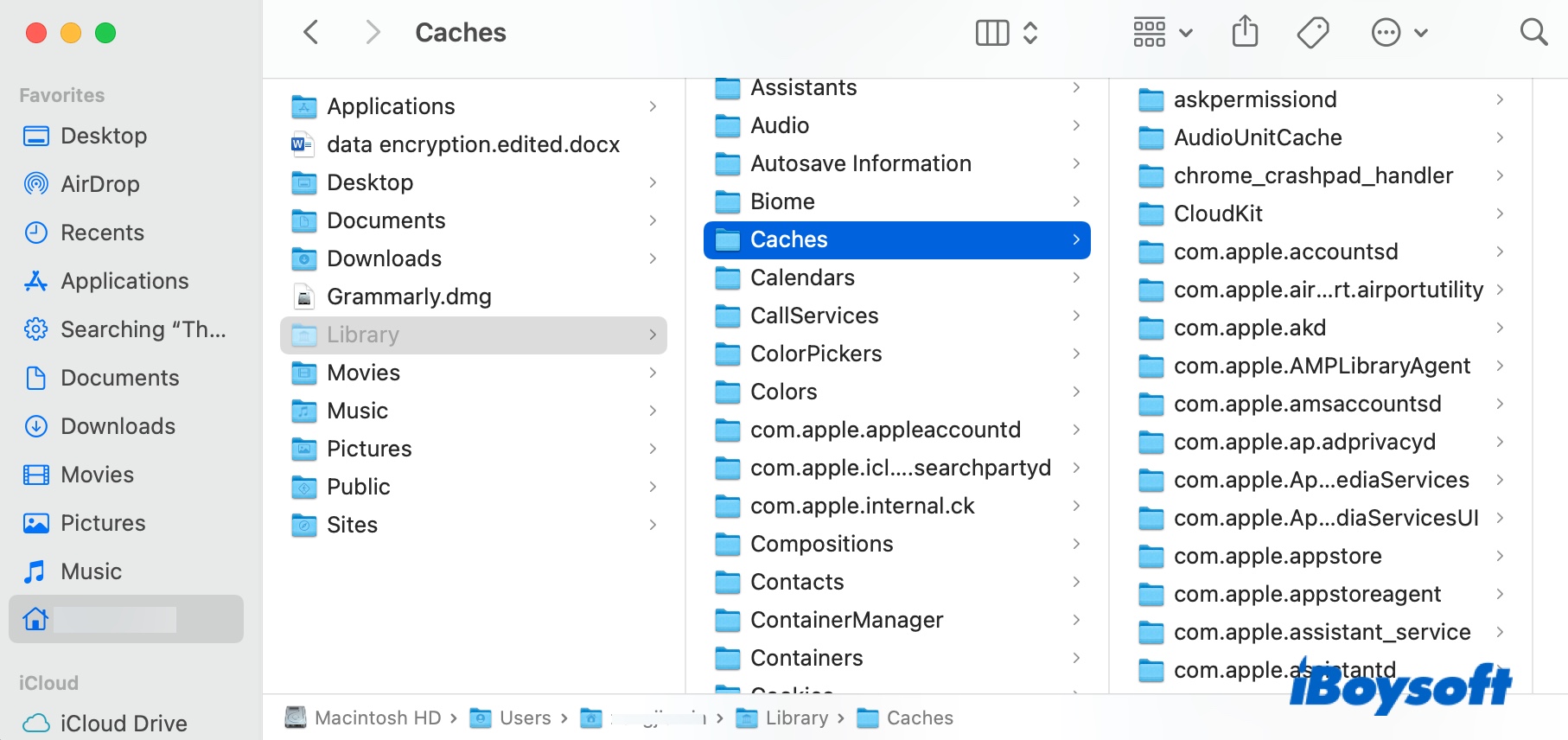 Caches folder is part of the equivelant of AppData folder on Mac