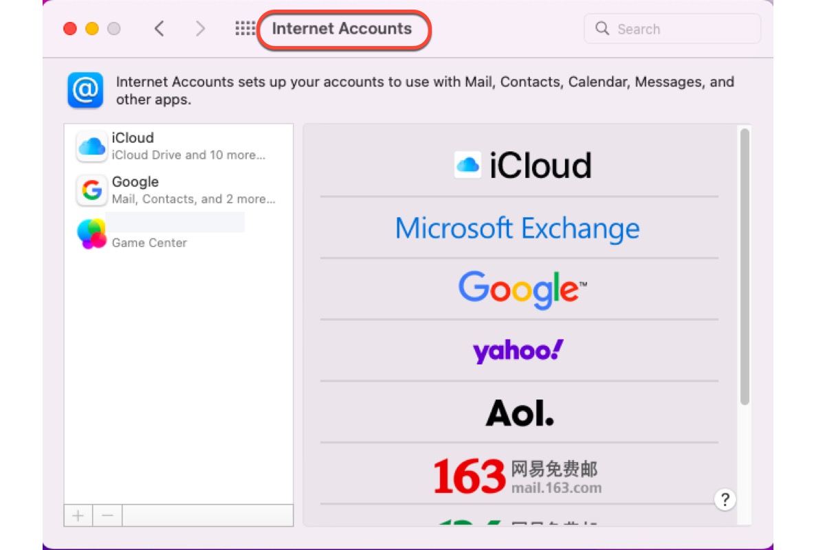 Apple Internet Accounts