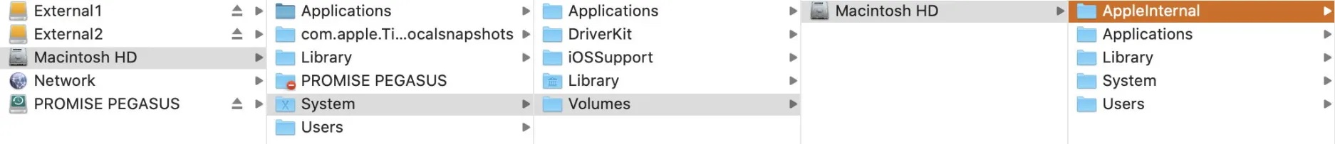 Where the AppleInternal folder is located on Mac