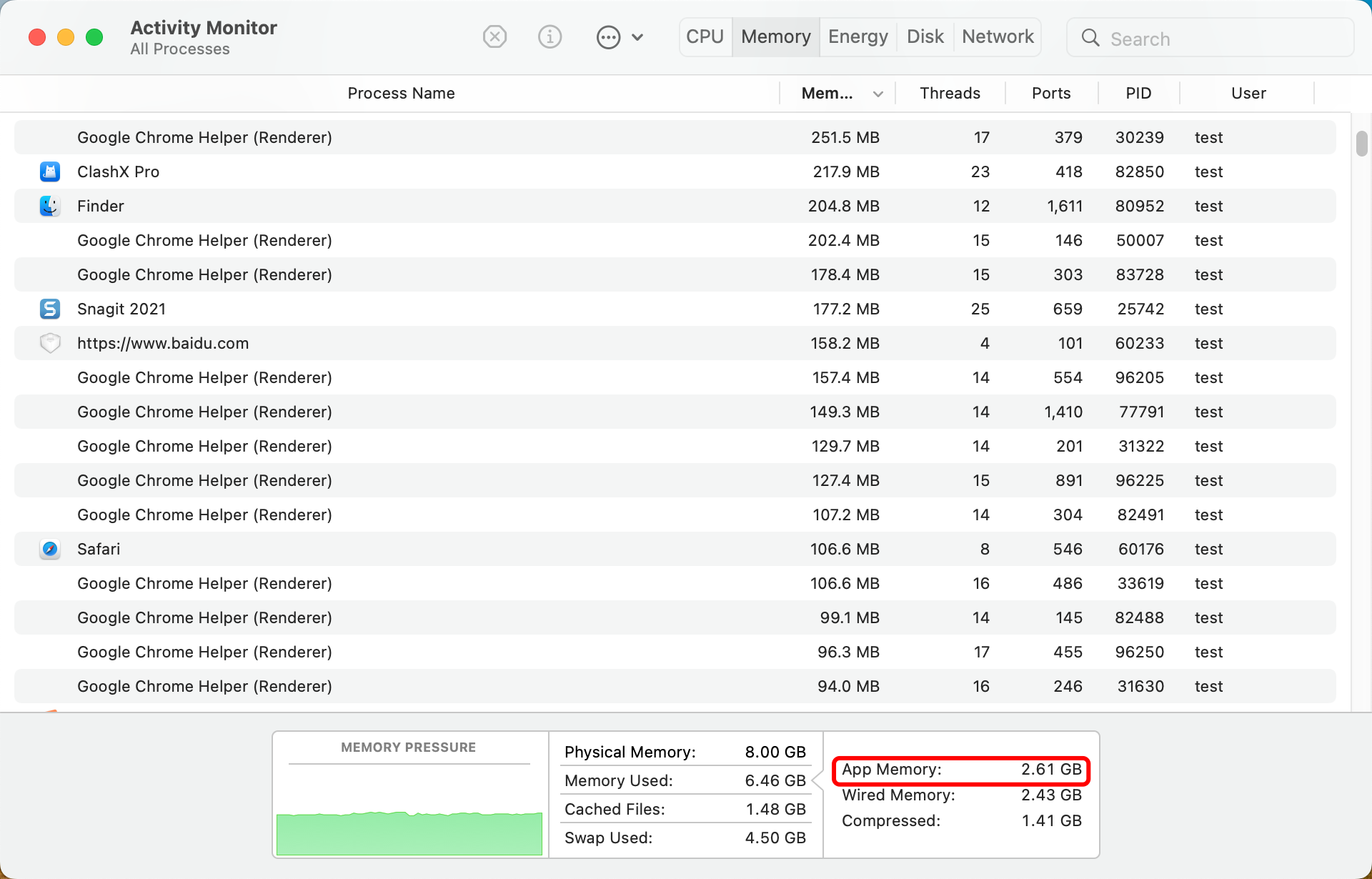 application memory on mac