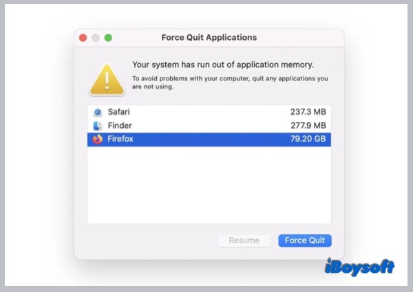 your system has run out of application memory
