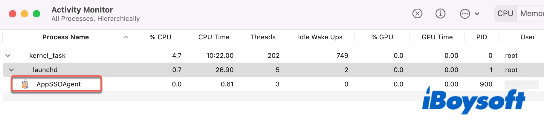The AppSSOAgent process in Activity Monitor