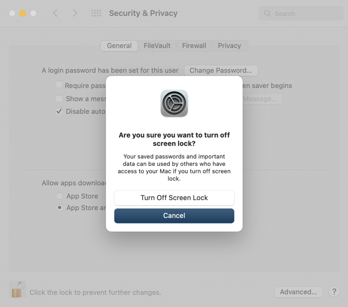 turn off password after screen lock on Mac