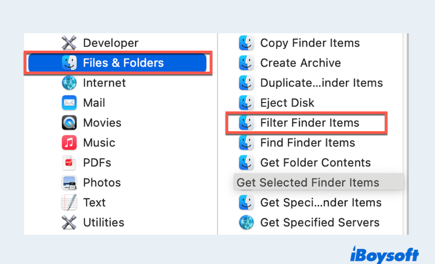add Filter Finder Items