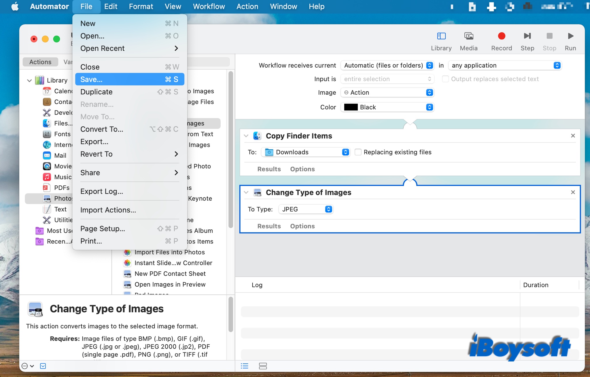 create a workflow in Automator