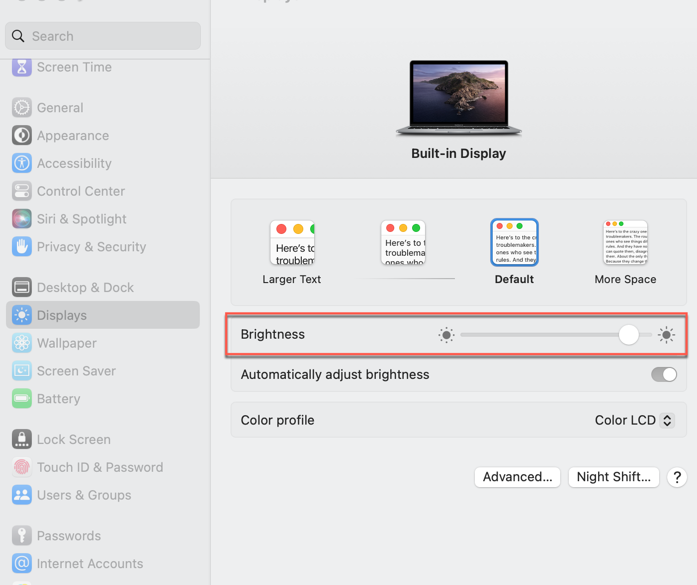 how to adjust brightness with brightness slider