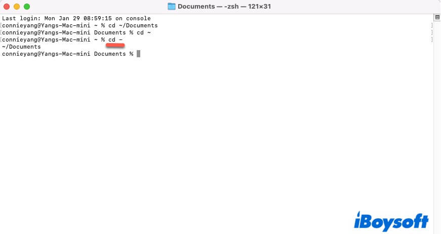 back to previous directory Terminal Mac
