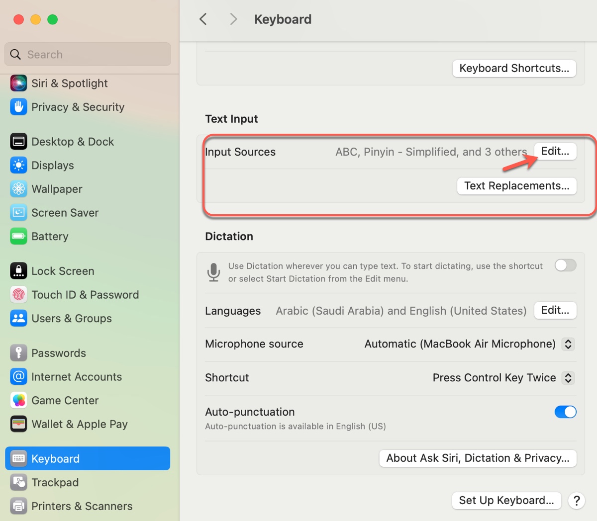 Where to add input sources on Mac