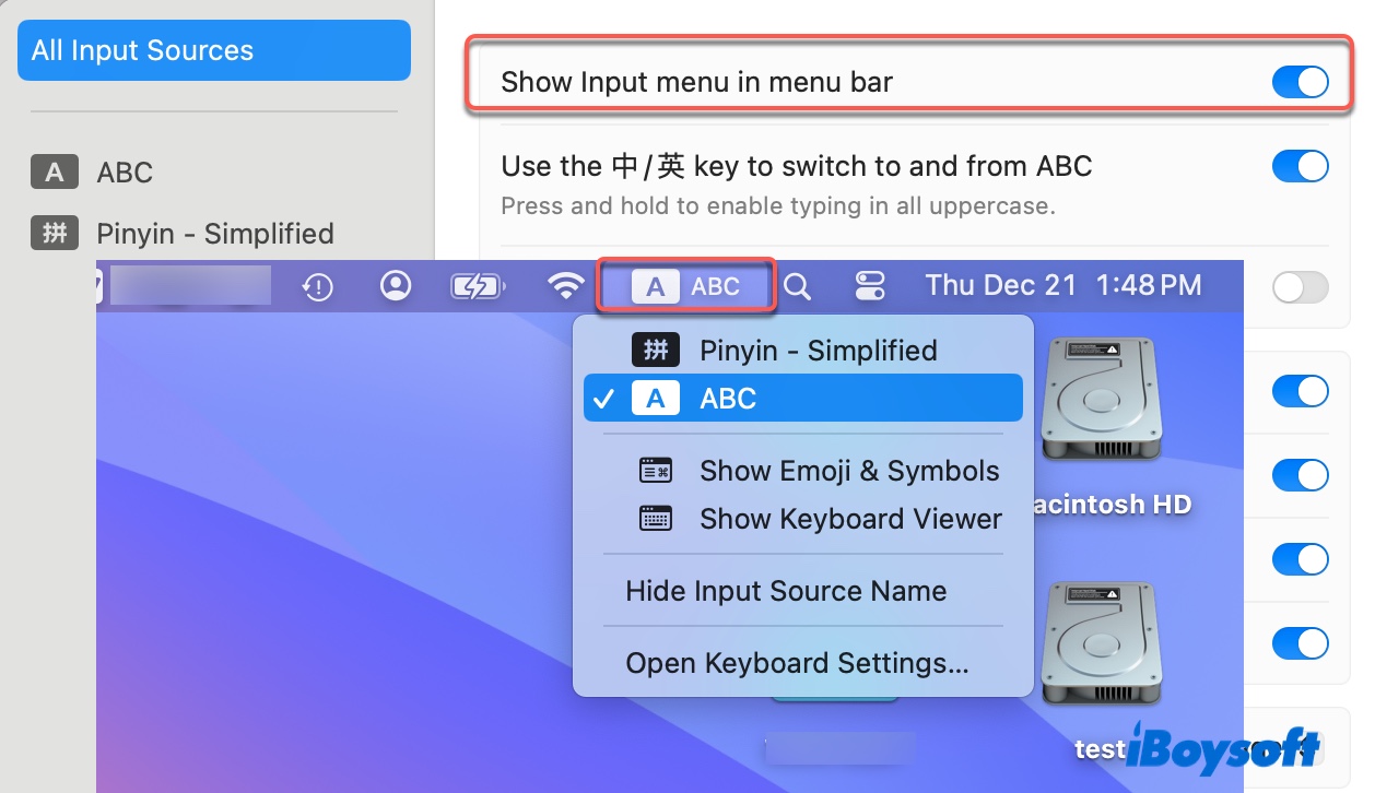 How to change keyboard language using the input menu