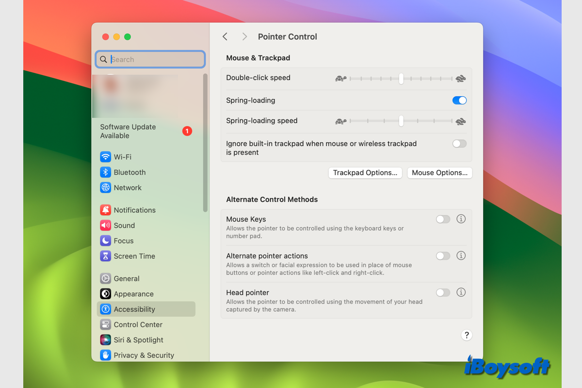 change pointer control settings on mac