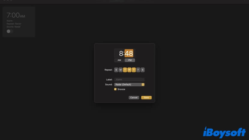 set Alarm in the Mac Clock app