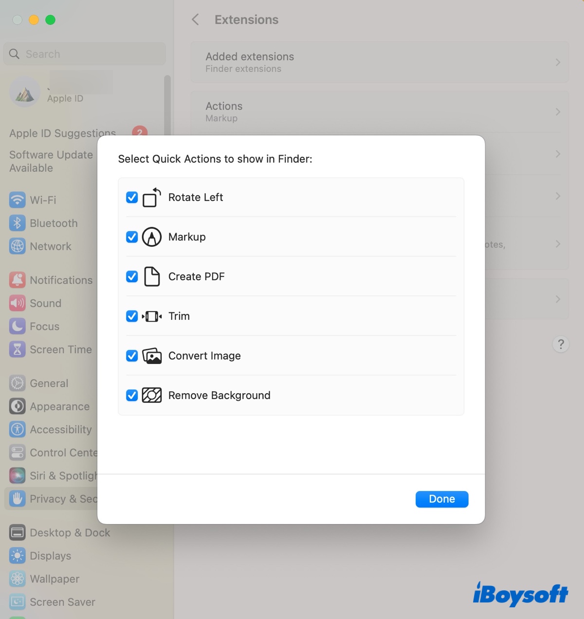 Add or remove items from Quick Actions context menu on Mac