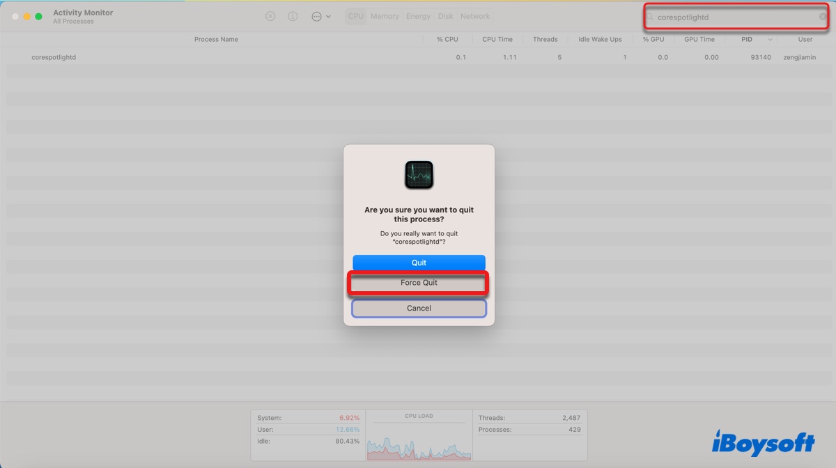 Kill corespotlightd on Mac