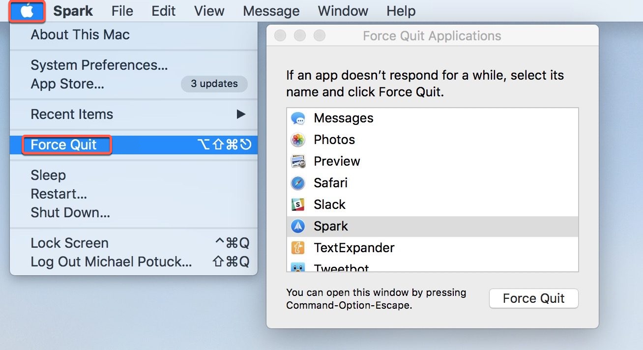 force quit from the Apple menu