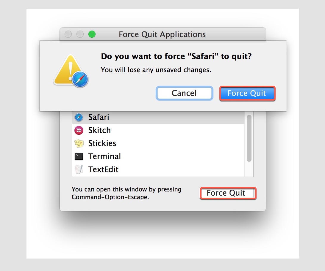 popup window after pressing Command Option Esc