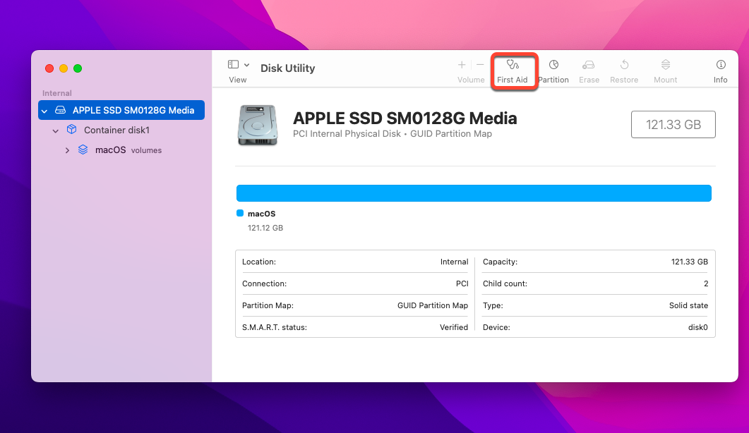 fix SMART status error with Disk Utility