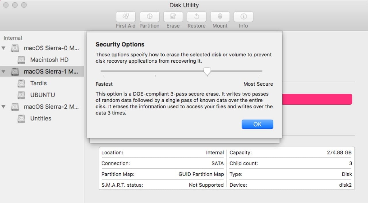 Secure erase in Disk Utility
