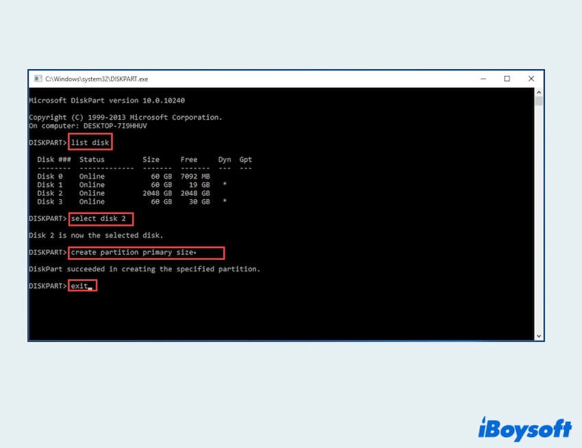 create partition with Diskpart
