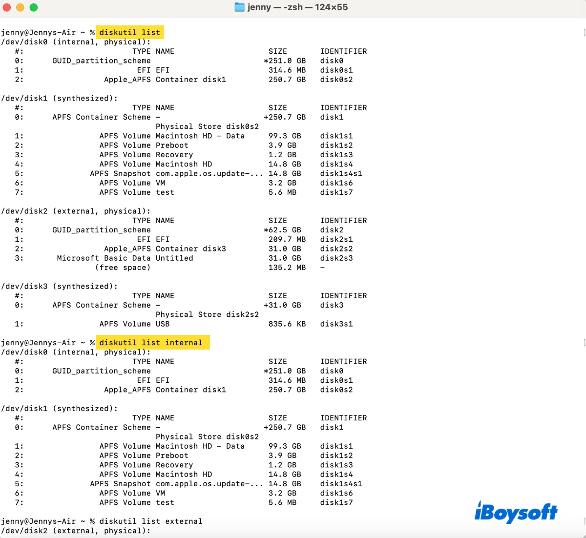 diskutil list output in Terminal