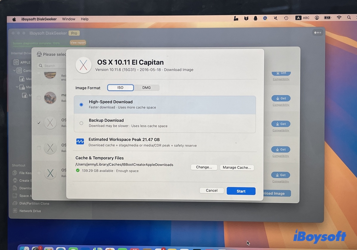 Choose to download the ISO or DMG file of El Capitan