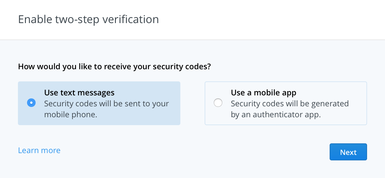 Enable Dropbox Two step Verification