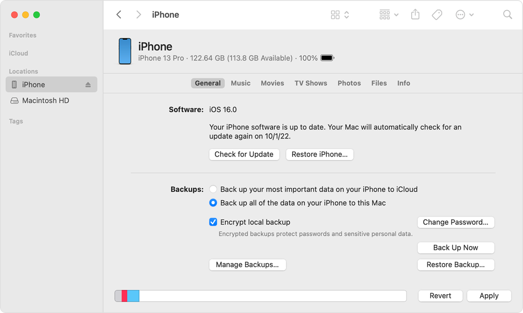 encrypt local backup on mac