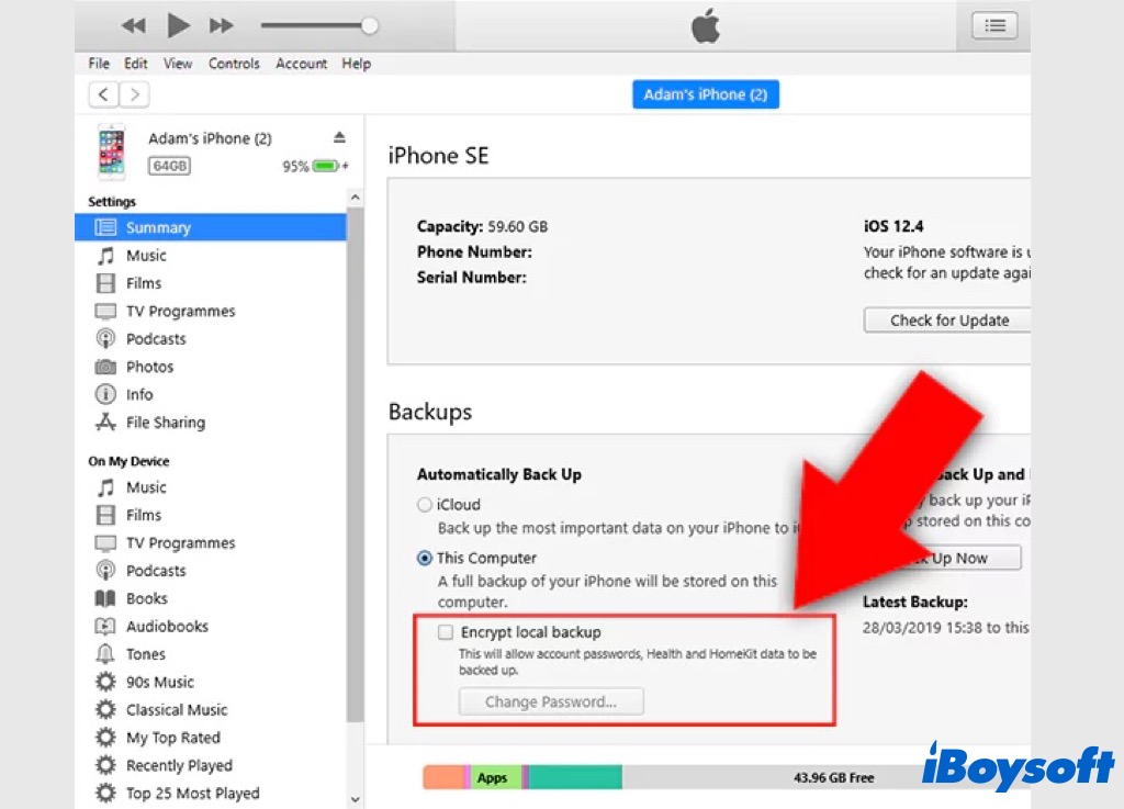 encrypt local backup on pc