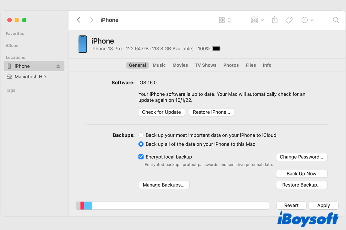encrypt local backup mac