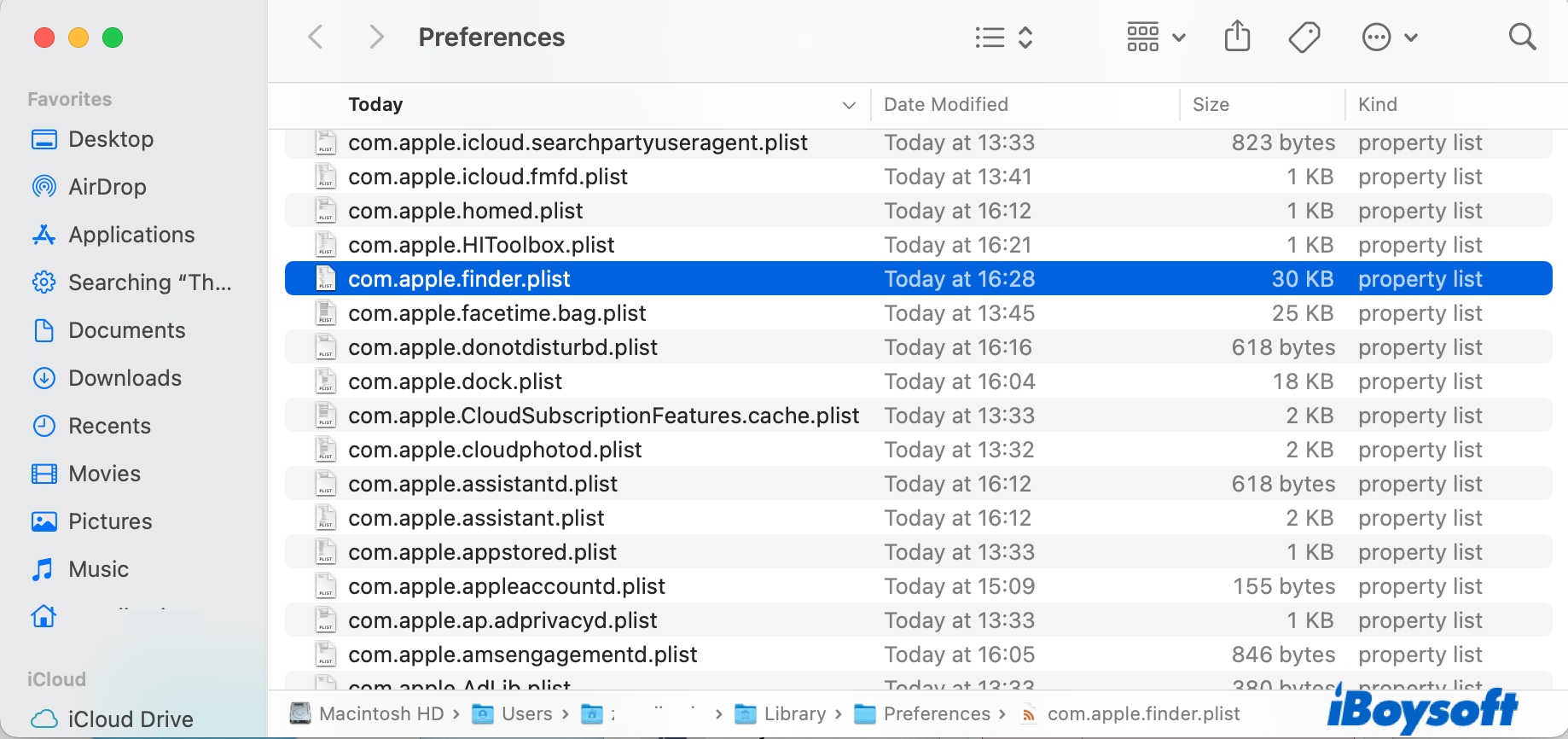 Delete the Finder preference file to fix error code 8076
