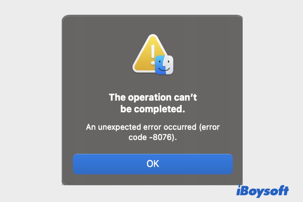 The error code 8076 pop up on Mac