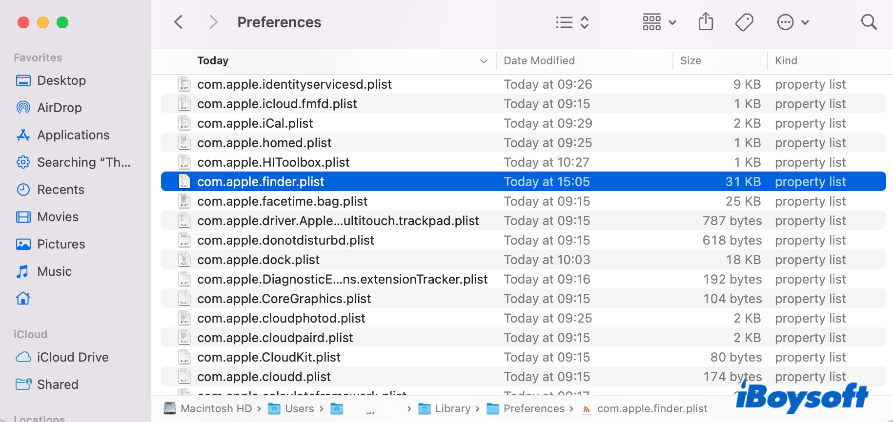 Delete Finder plist file to fix error 100060