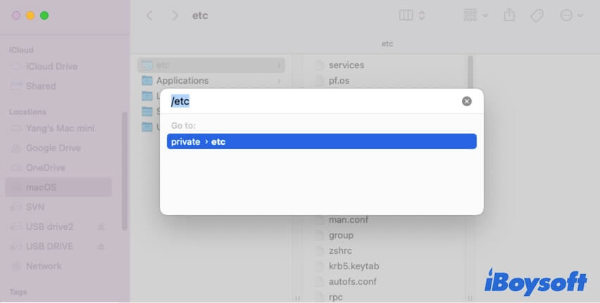 enter the etc folder path