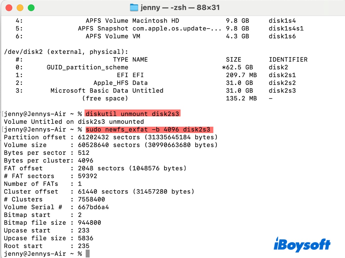 How to change exFAT allocation unit size on Mac