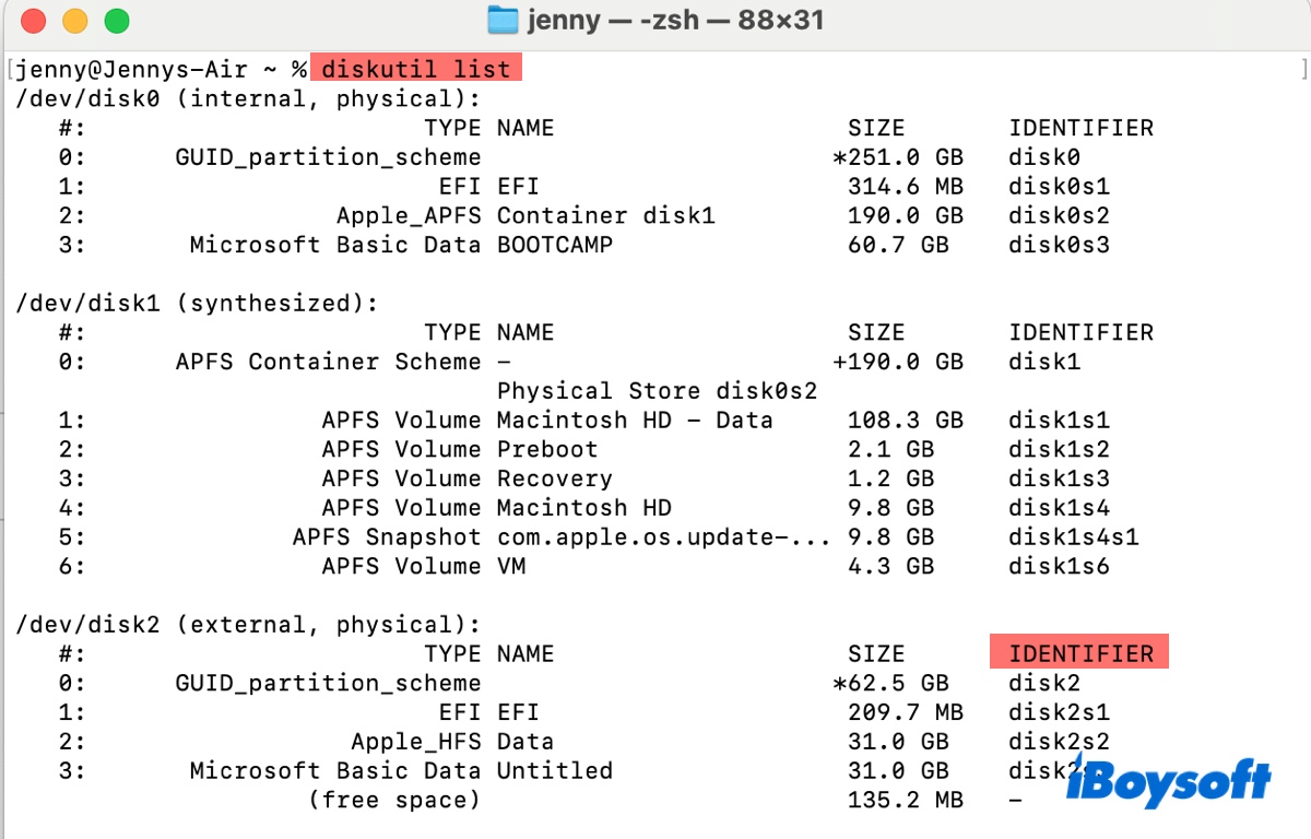 How to check the disk identifier of exFAT drive