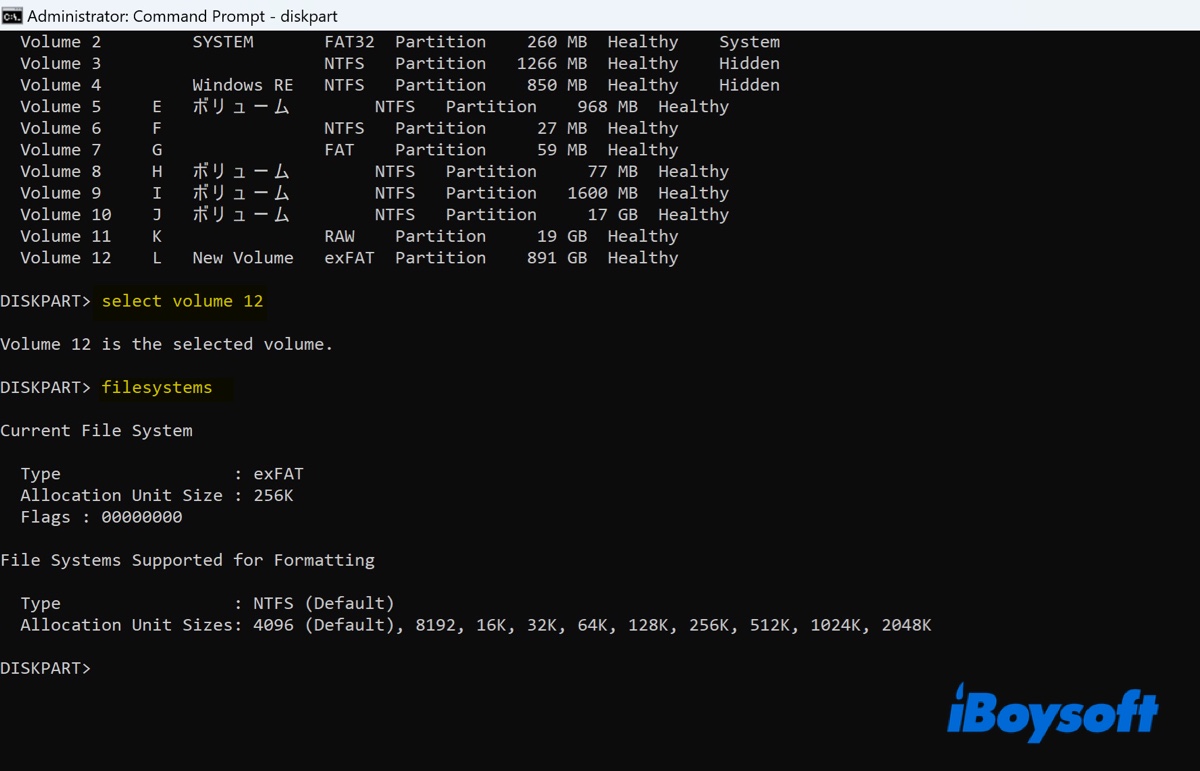 How to check exFAT allocation unit size on Windows