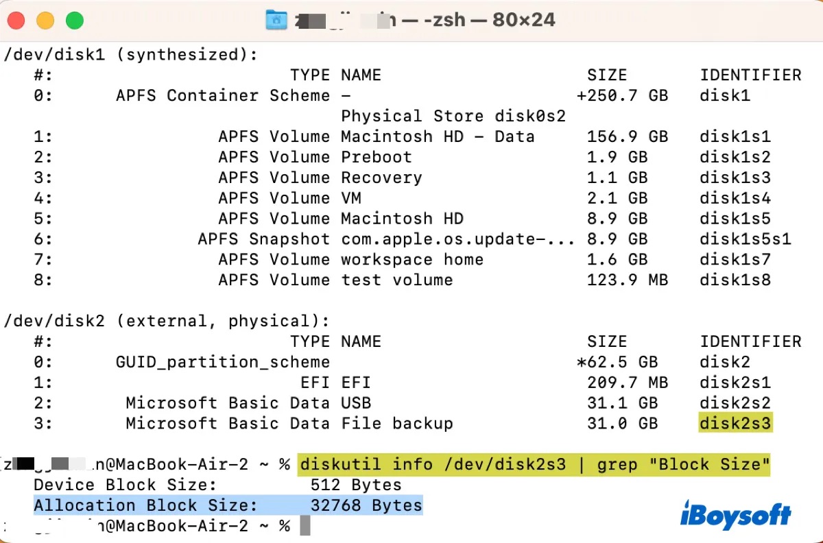 How to check exFAT allocation unit size on Mac