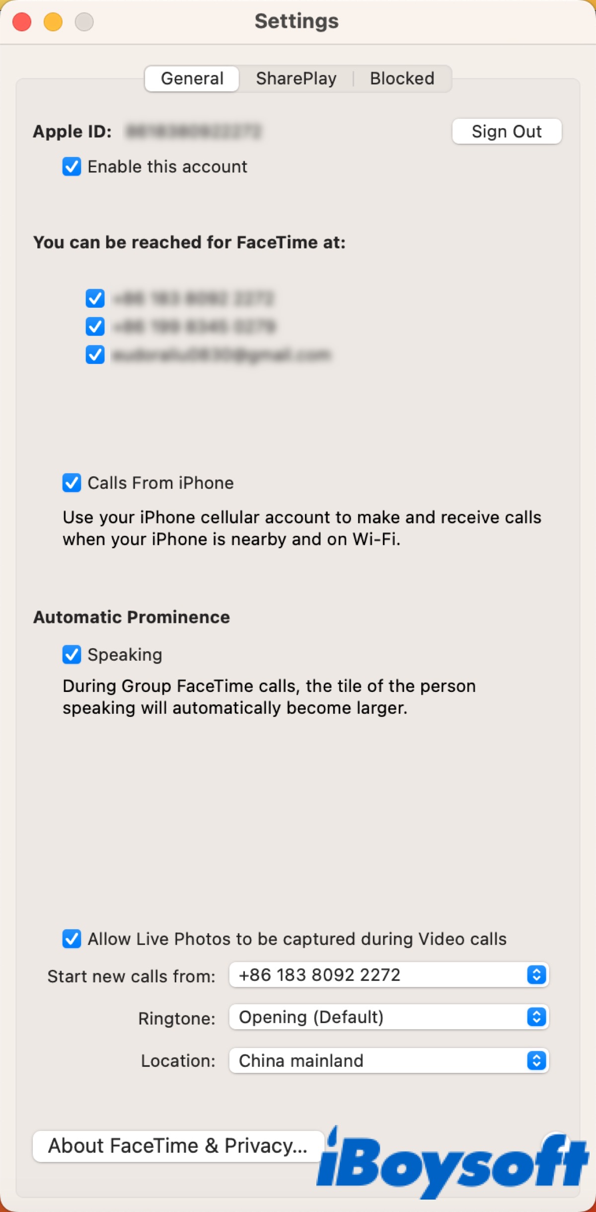 Set FaceTime to start using