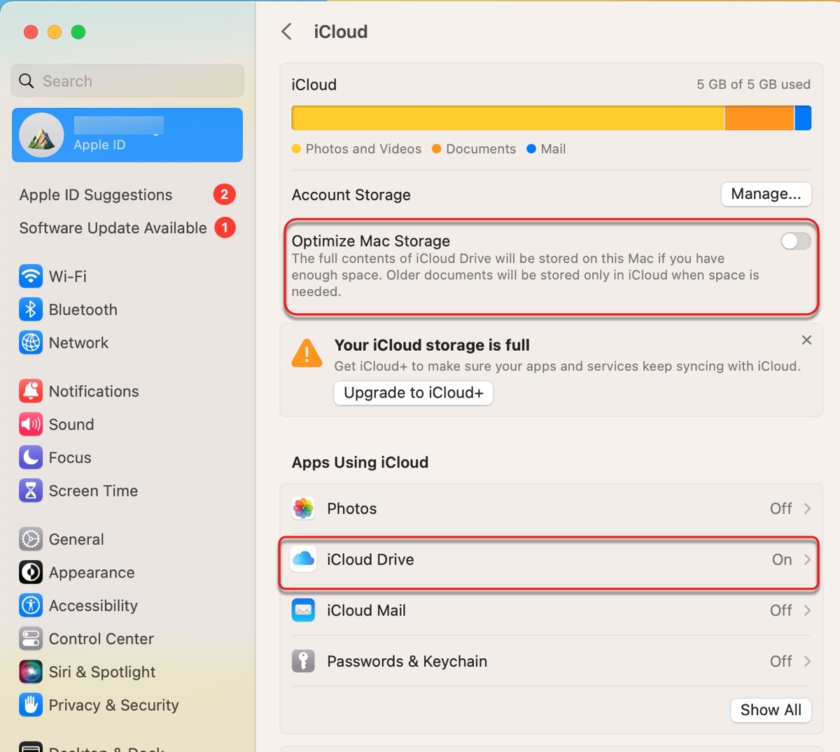 Disable iCloud drive