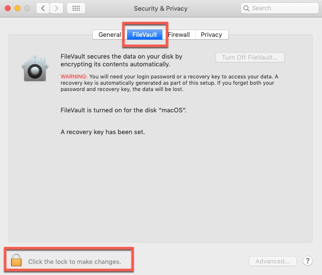 turn off FileVault