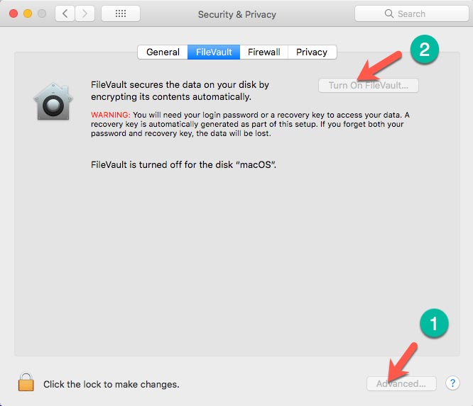 turn on filevault
