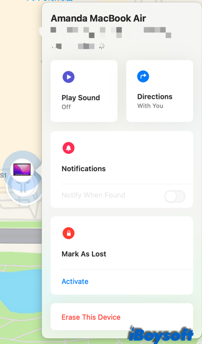 Find My Mac menu
