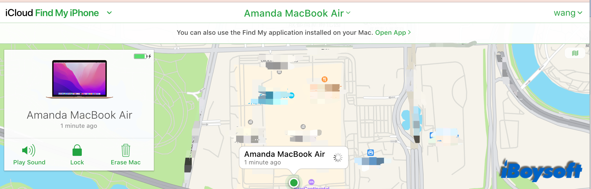 iCoud Find My iPhone menu