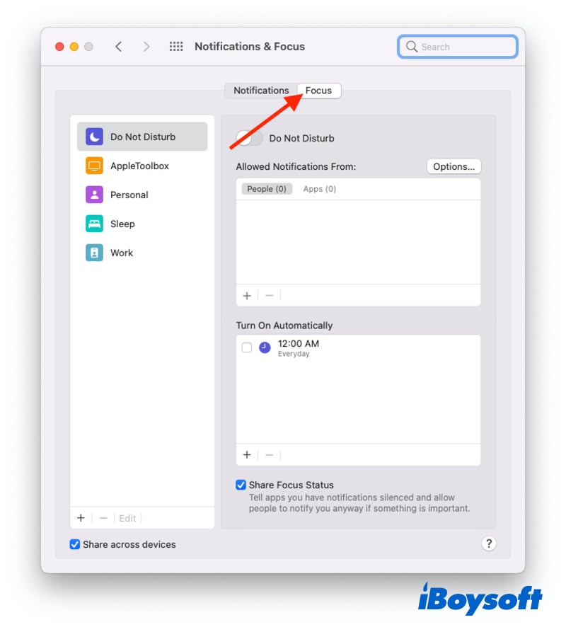 Focus tab in Mac System Preferences